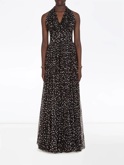 Shop Dolce & Gabbana Polka Dot-print Chiffon Maxi Dress In Black