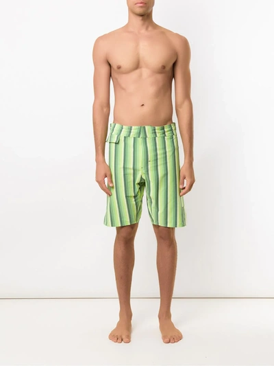 Shop Amir Slama Striped Swimming Shorts In Green