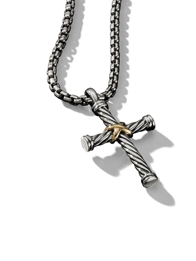 David Yurman Silver And 18kt Yellow Gold Cable Cross Enhancer Pendant In S8