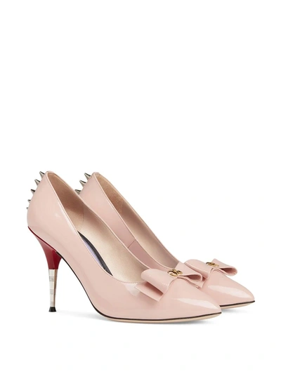 Shop Gucci Patent Leather Pump With Bow In Pink