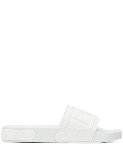 Shop Dolce & Gabbana Logo-embossed Beachwear Slides In White