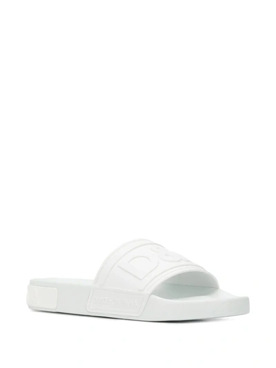 Shop Dolce & Gabbana Logo-embossed Beachwear Slides In White