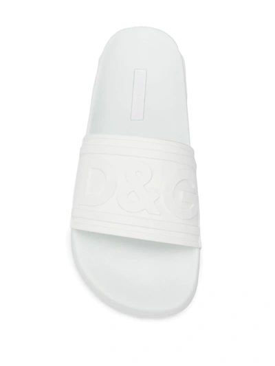 Shop Dolce & Gabbana Logo-embossed Beachwear Slides In White