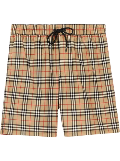 Shop Burberry Vintage Check Print Swim Shorts In Neutrals