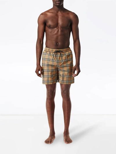 Shop Burberry Vintage Check Print Swim Shorts In Neutrals