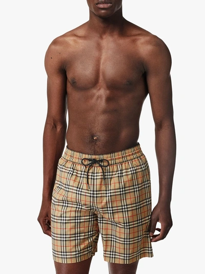 Shop Burberry Vintage Check Print Swim Shorts In Neutrals