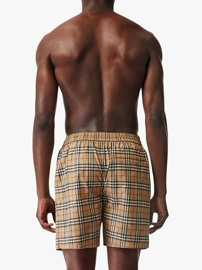 Shop Burberry Vintage Check Print Swim Shorts In Neutrals