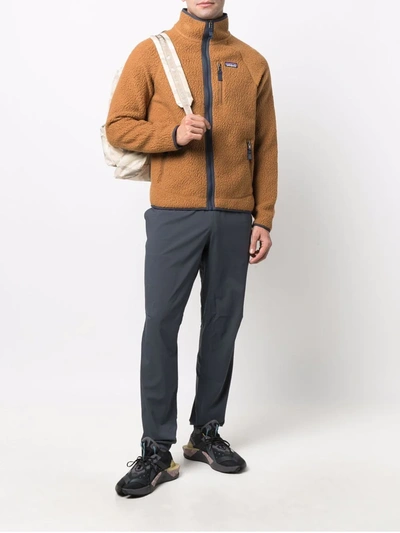 Patagonia Logo-patch Zip-up Fleece Jacket In Brown