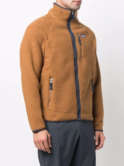 Patagonia Logo-patch Zip-up Fleece Jacket In Brown