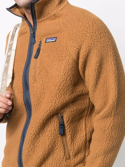 Patagonia Logo-patch Zip-up Fleece Jacket In Brown