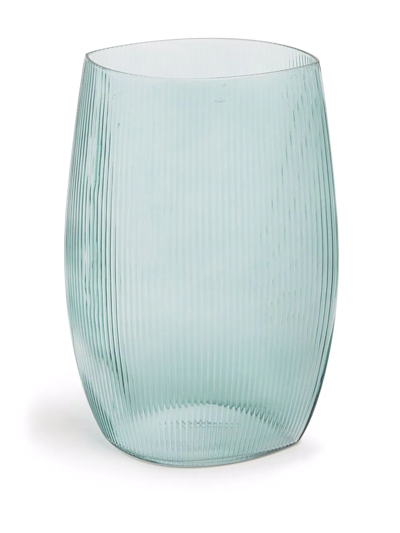 Shop Normann Copenhagen Tide Glass Ribbed Vase In Blue