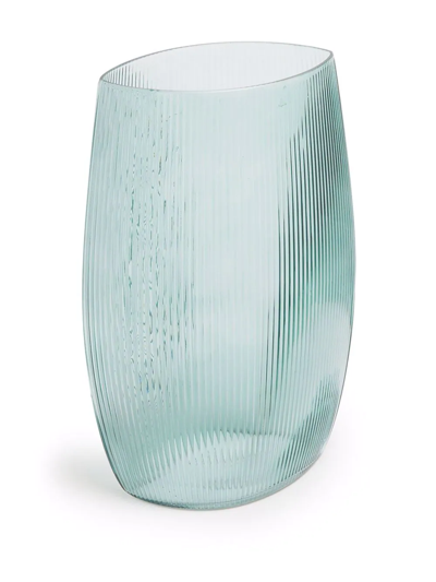 Shop Normann Copenhagen Tide Glass Ribbed Vase In Blue