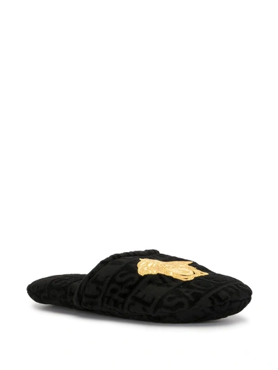 Versace Home Cotton Slippers With Medusa In Black