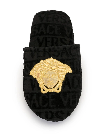 Versace Home Cotton Slippers With Medusa In Black
