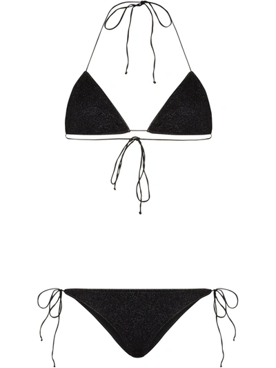 Shop Oseree Lumière Halterneck Two-piece Bikini In Black
