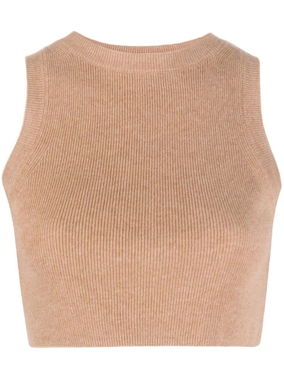 Shop Cashmere In Love Ribbed-knit Cropped Top In Neutrals