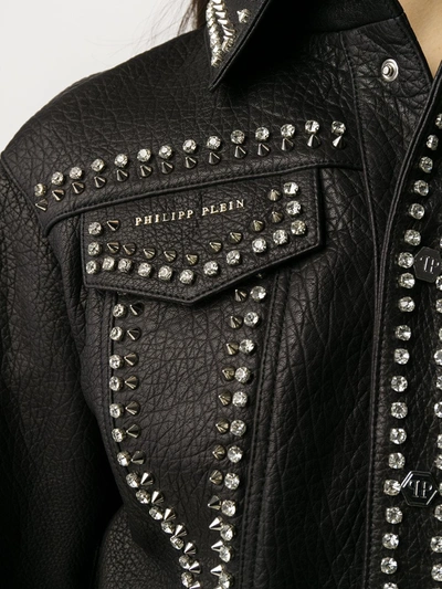 Shop Philipp Plein Leather Skull Biker Jacket In Black