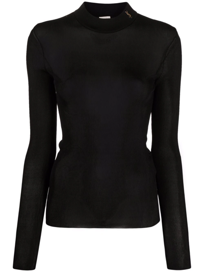 Shop Saint Laurent Ysl Ribbed Silk Jumper In 黑色