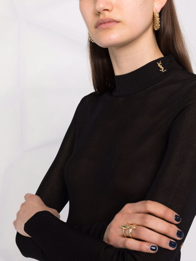 Saint Laurent Cassandre Turtleneck Sweater In Wool In 黑色