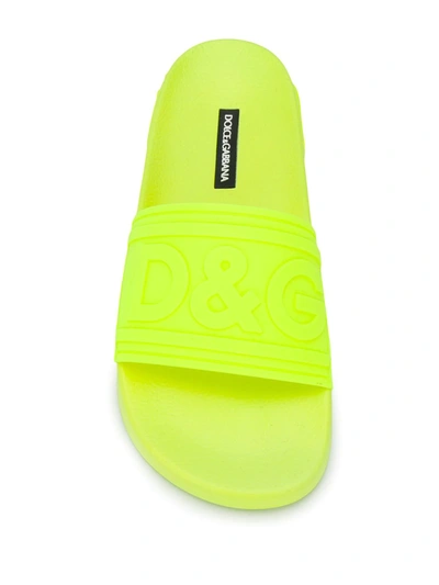 Shop Dolce & Gabbana D&g Logo Sliders In Yellow