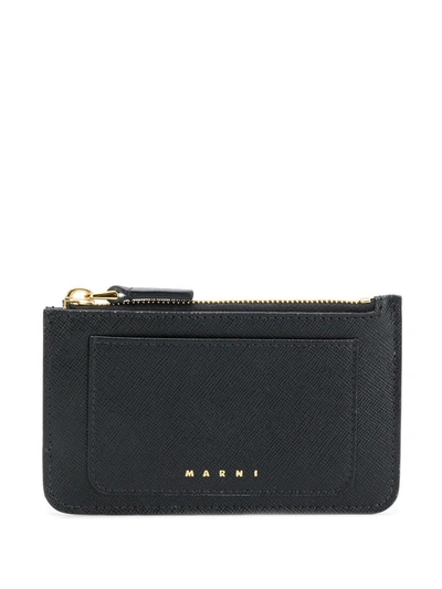 Shop Marni Logo-print Leather Card Holder In Black