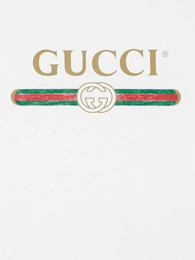 Shop Gucci Logo Print Cotton T-shirt In White