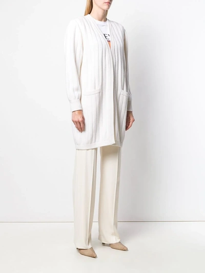 Pre-owned Valentino '1980s Ribbed Cardigan In White