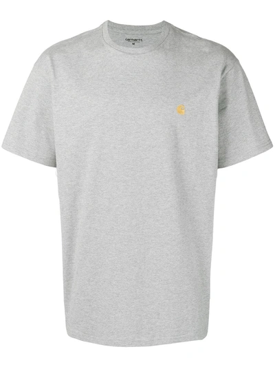 Shop Carhartt Logo T-shirt In Grey