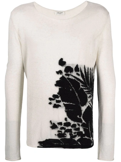 Shop Saint Laurent Patterned Intarsia-knit Jumper In Neutrals