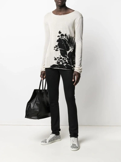 Shop Saint Laurent Patterned Intarsia-knit Jumper In Neutrals