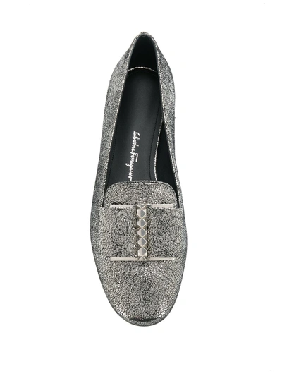 Shop Ferragamo Geometric Heel Loafers In Silver