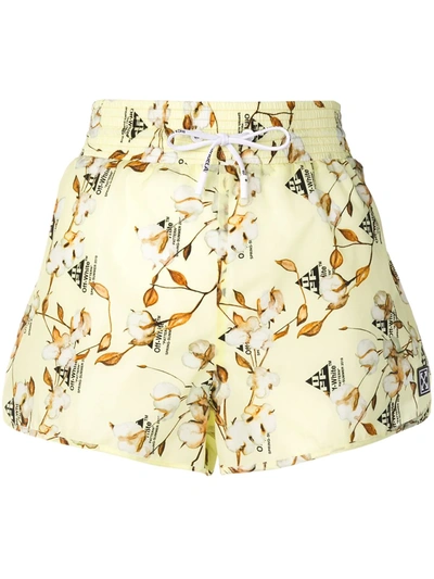 Shop Off-white Cotton Flower Print Shorts In Yellow