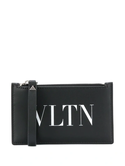 Shop Valentino Vltn Logo-print Zipped Cardholder In Black