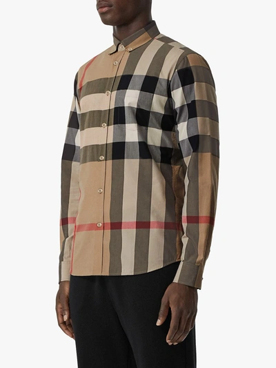 Shop Burberry Oversized Check Shirt In Neutrals