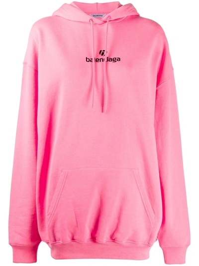 Shop Balenciaga Logo-print Hoodie In Pink