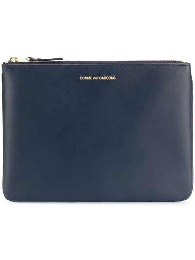 Shop Comme Des Garçons Logo-stamp Leather Wallet In Blue