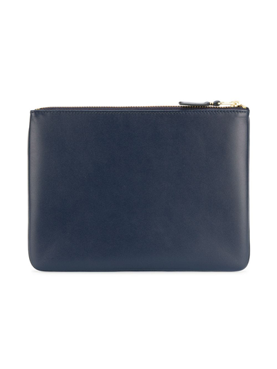 Shop Comme Des Garçons Logo-stamp Leather Wallet In Blue