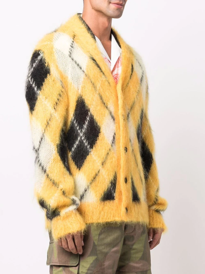Shop Marni Argyle-knit Cardigan In Yellow