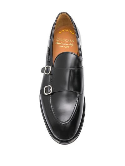Doucal's Black Calf Leather Double-buckle Monk Shoes In Black