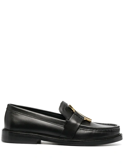 Shop Moschino M Plaque Loafers In Black