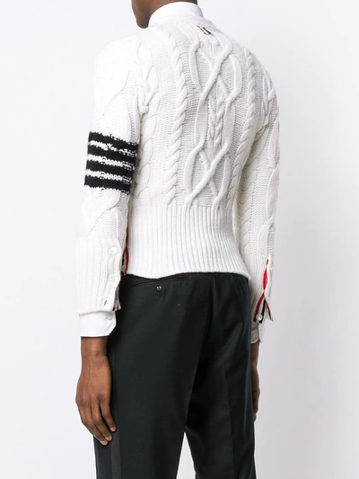 Shop Thom Browne 4-bar Aran Cable Short Cardigan In White