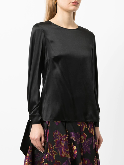 Shop Paule Ka Raso Long-sleeve Silk Top In Black