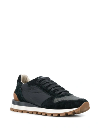 Brunello Cucinelli Suede And Leather Sneakers With Cushioned Sole In Blue