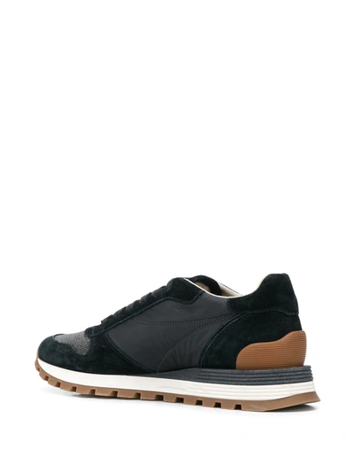 Brunello Cucinelli Suede And Leather Sneakers With Cushioned Sole In Blue