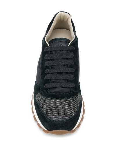 Brunello Cucinelli Suede And Leather Sneakers With Cushioned Sole In Blue