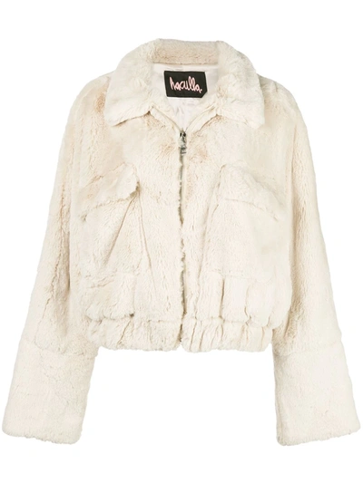 Shop Haculla Signature Eyes Faux Fur Jacket In White