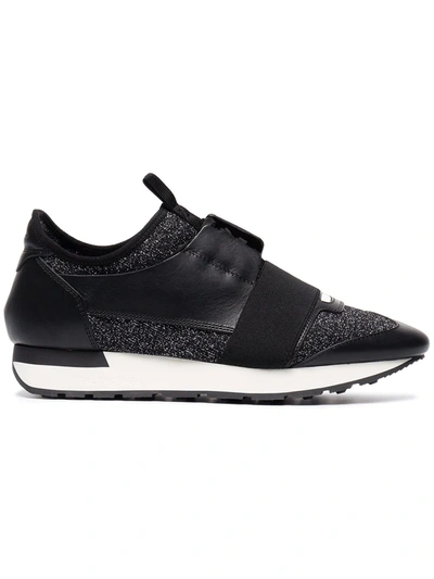 Shop Balenciaga Black Glitter Race Runner Sneakers