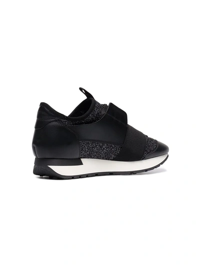 Shop Balenciaga Black Glitter Race Runner Sneakers