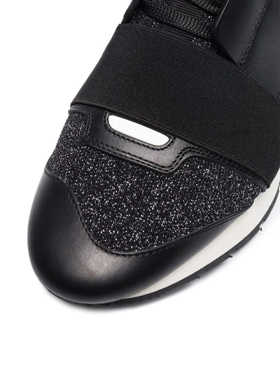 Shop Balenciaga Black Glitter Race Runner Sneakers