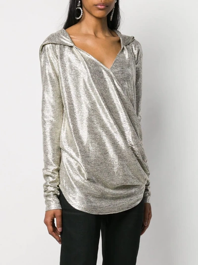Shop Balmain Laminated-effect Hooded Knit Top In Gold
